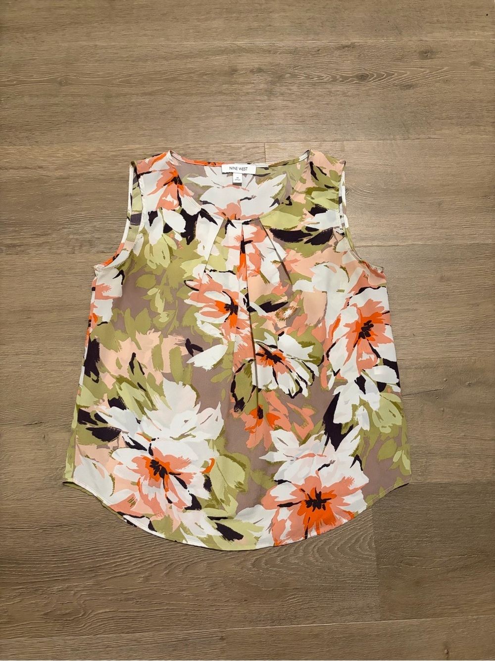 Nine West Peach, Olive & Cream Floral Sleeveless Top